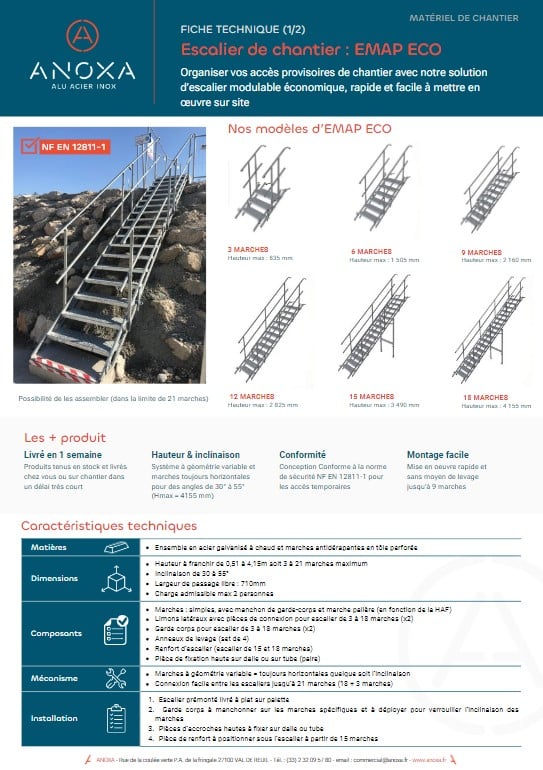 Fiche technique Escalier de chantier EMAP Eco